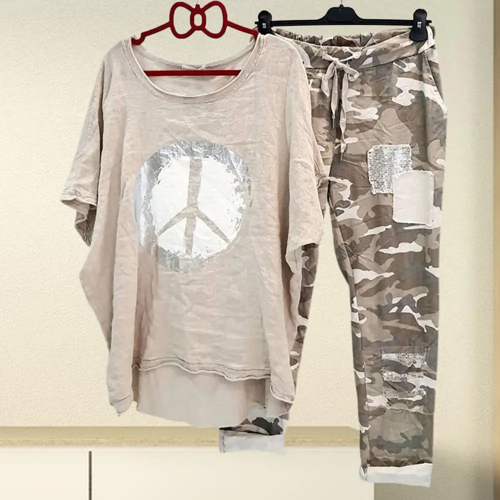 Top Trends: 1 Set T-shirt Pants Sets Women Tracksuit Camouflage Irregular Hem Drawstring Summer Women Outfit Sets Ensemble Femme 2 Pièces Shoppable Styles