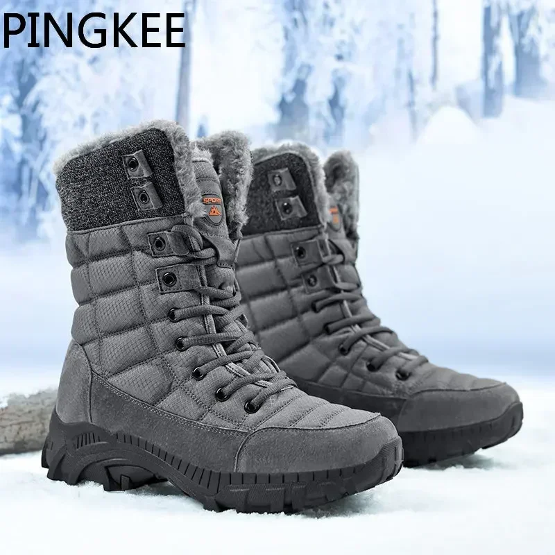 Top Trends: PINGKEE Winter Boots Thick Short Plush Warm Snow Boots Lace Up Outdoor Waterproof Non-Slip Sole Trekking Shoes Casual For Men Shoppable Styles