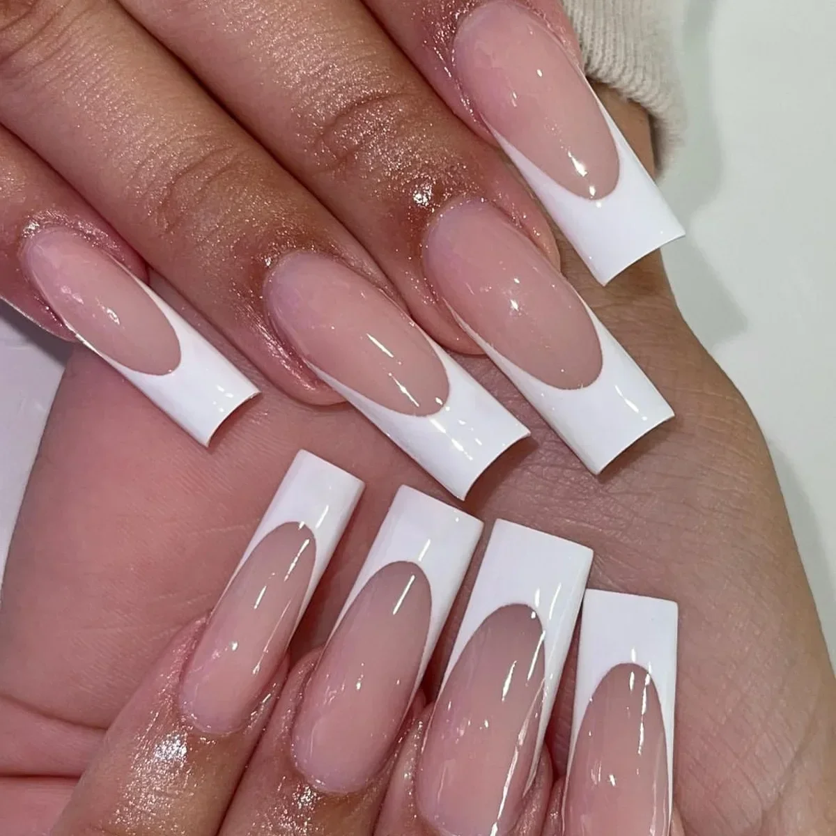 Top Trends: 24Pcs Long Square False Nails Simple White French Fake Nails Wearable Ballet Coffin Full Cover Nail Tips Acrylic Press On Nails Shoppable Styles