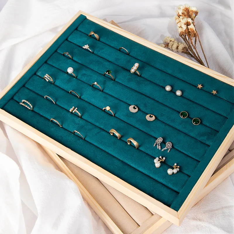 Top Trends: Wooden Green / Unqiue Beige Vevlet Case Necklace Organizer Jewlery Packaging Gift Box Ring Earring Holder Bracelet Stand Wholesale Shoppable Styles