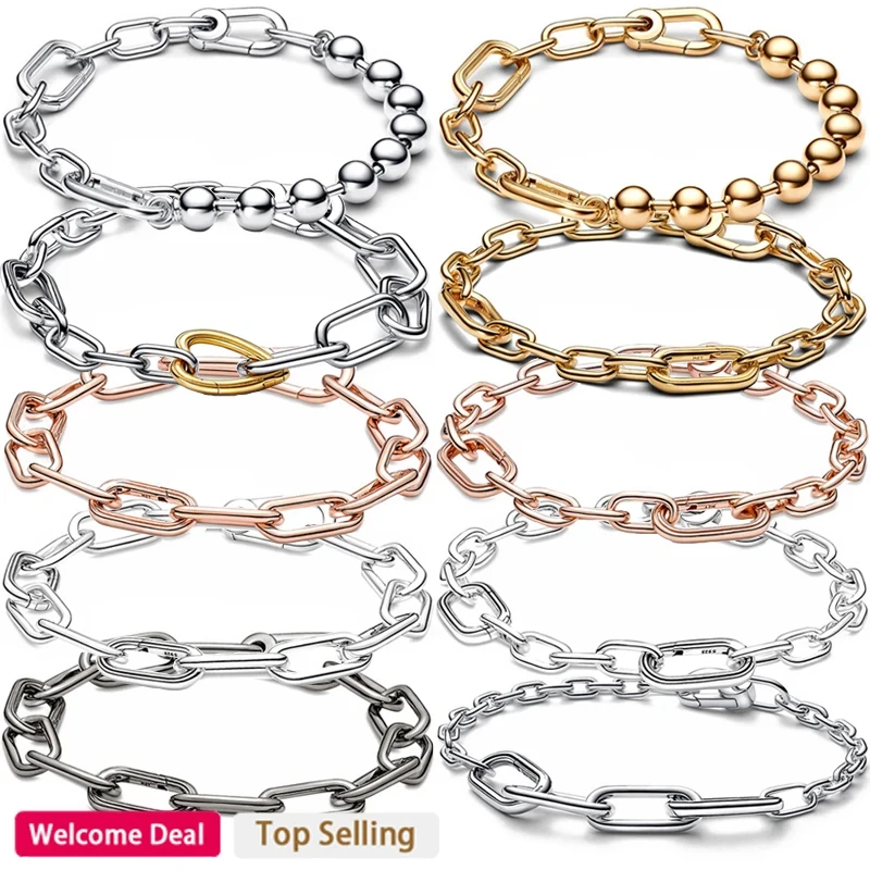 Top Trends: 2023 New Women&#039;s ME Series Bicolor Heart Shaped Bead Chain Logo Bracelet Suitable For Original Charm DIY Fashion Jewelry Gifts Shoppable Styles