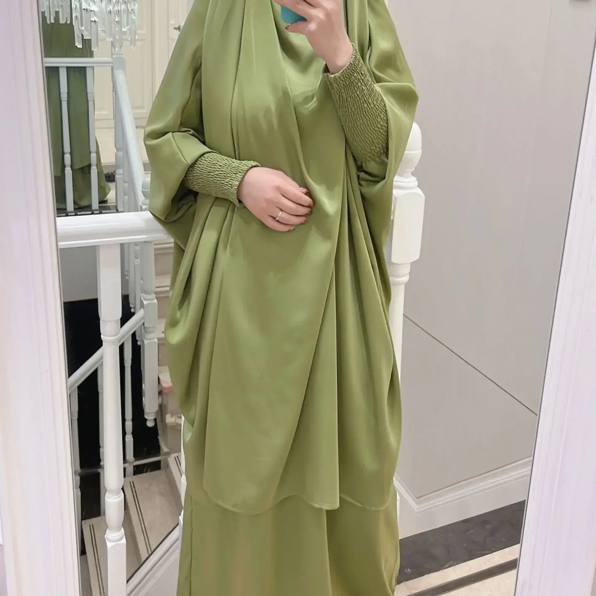 Top Trends: Ramadan Eid Jilbab 2 Piece Set Muslim Women Prayer Garment Abaya Dress Long Khimar Robe Niqab Islam Dubai Clothes Djellaba Burka Shoppable Styles