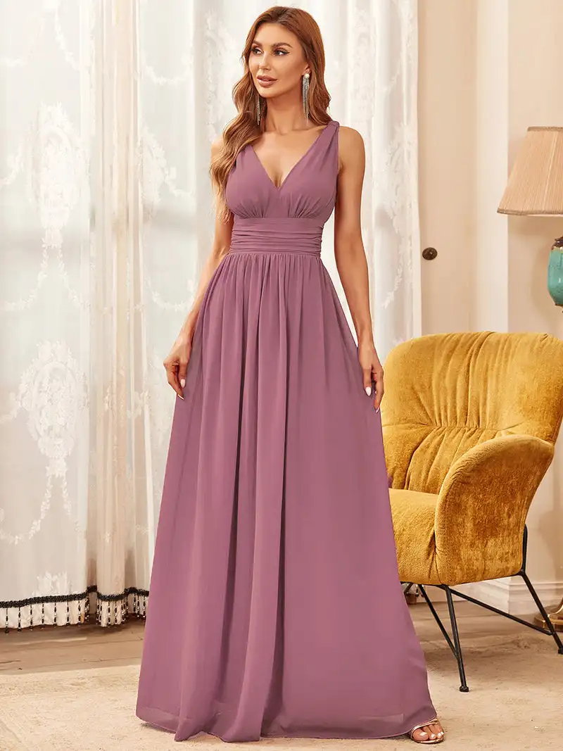 Top Trends: Luxury Evening Dresses V-Neck Sleeveless A-LINE Floor-Length Gown 2024 Ever Pretty Of Orchid Exquisite Bridesmaid Dress Women Shoppable Styles