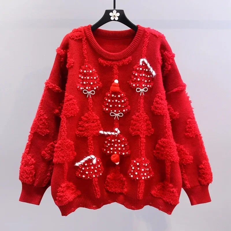 Top Trends: DAYIFUN Women Sweater Heavy Craft Nail Red Christmas Tree Knit Jumpers Lady Autumn Winter Loose Knitted Tops Thick Sueter Mujer Shoppable Styles