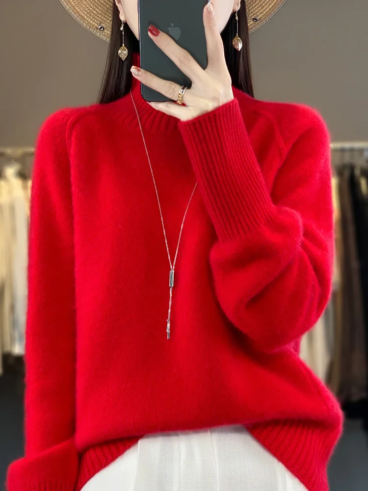 Top Trends: New Fashion Autumn Winter Women Basic Sweater 100% Merino Wool Thick Pullover Long Sleeve Turtleneck Casual Cashmere Knitwear Shoppable Styles