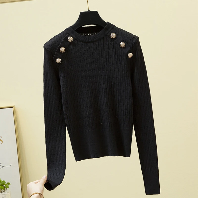 Top Trends: Shintimes Cropped Sweater Women Jumpers Button 2023 Winter Knitted Sweaters Long Sleeve Top Woman Clothes Black Sueters De Mujer Shoppable Styles