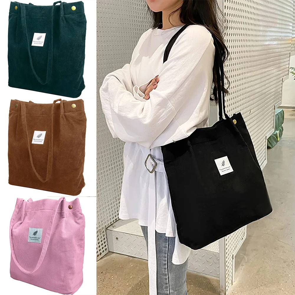 Top Trends: 2023 New Women Corduroy Shopping Shoulder Bags Reusable Casual Outdoor Party Tote Female Bag Handbags With Button Eco Organizer Shoppable Styles