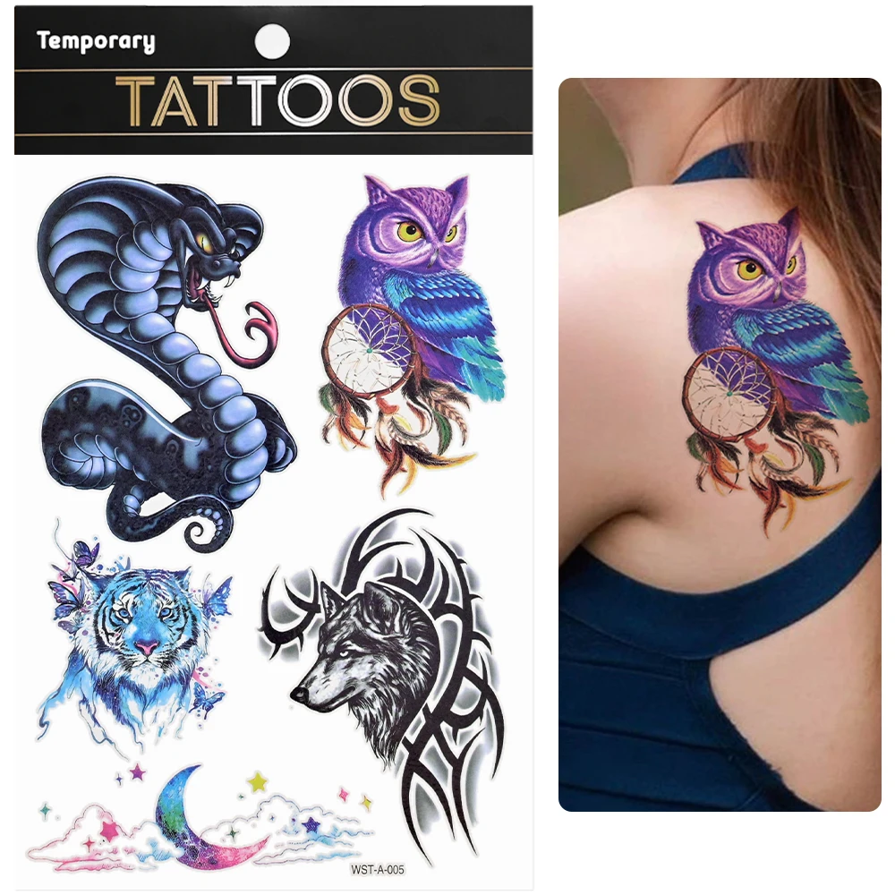 Top Trends: Colorful Animal Waterproof Tattoo Sticker 3D Wolf / Snake / Owl Temporary Tattoo 27*16cm Plus Size Women Men Body Art Arm Fake Tatoo Shoppable Styles