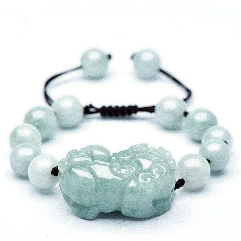 Top Trends: Natural Jade Burma Emerald 10mm Bead Pixiu Bracelet Adjustable Bangle Jewellery Fashion Accessories Hand-Carved Woman Customized Shoppable Styles