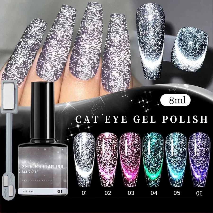 Top Trends: Reflective Cat Magnetic Gel Nail Polish 10ML Silver Glitter Gel Polish Semi Permanent Soak Off Uv Nail Gel Polish Shoppable Styles