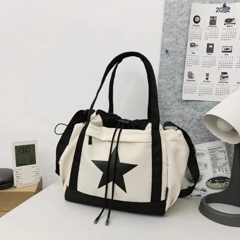 Top Trends: Personality Women Crossbody Bag Y2K Style Large Capacity Couple Shoulder Bag New Casual Nylon Tote Bag Luxury Drawstring Handbag Shoppable Styles