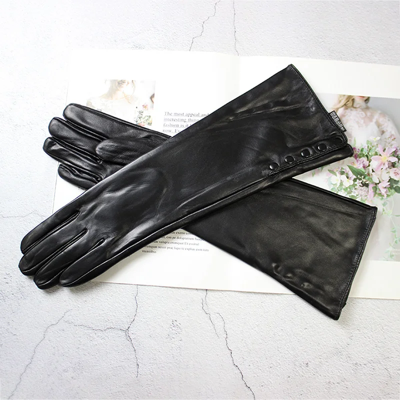 Top Trends: 37cm Long Sheepskin Gloves Women&#039;s Color Leather Fashion Simple Style Velvet Lining Autumn And Winter Warm Finger Gloves Shoppable Styles