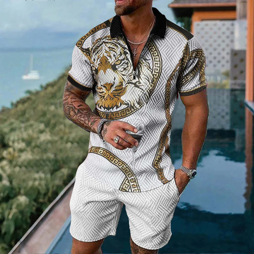 Top Trends: Summer Simple Retro Style Short Sleeved Polo Shirt Beach Shorts 2 Piece Sets Tracksuit Men's 3D Printed Casual Sports Suit Shoppable Styles - Image 2