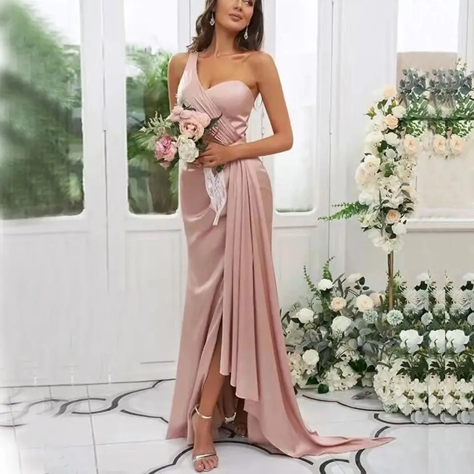 Top Trends: Custom Made 2023 One Shoulder Bridesmaid Dresses Long Mermaid Evening Dresses Satin Slit Wedding Guest Dresses For Women Shoppable Styles