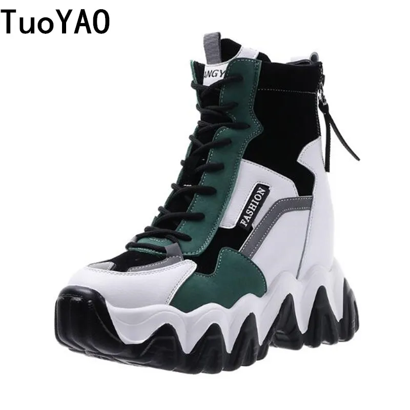 Top Trends: Spring Women Thick Sole Ankle Boots Autumn Luxury Platform Casual Boots Women&#039;s 8cm High Heels Wedge Boots Shoes Woman Sneakers Shoppable Styles