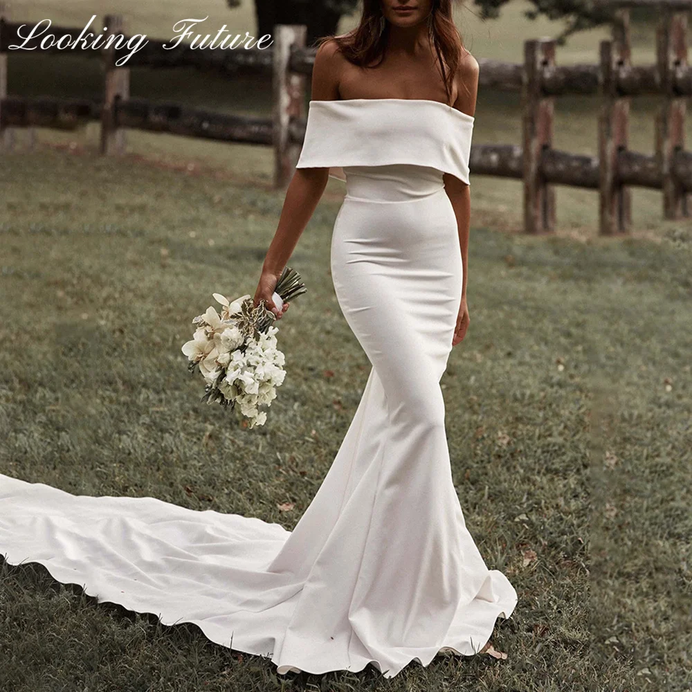 Top Trends: White Off Shoulder Wedding Dresses For Bride Women Mermaid Simple Boho Pleat Bridal Gowns Court Train Vestidos De Novia Shoppable Styles