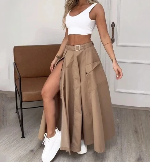 Top Trends: Women's Casual Sleeveless Vest & Slit Skirt Set Female Clothes Summer Woman Fashion Simple Two Piece Outfits Skirts Sets Shoppable Styles