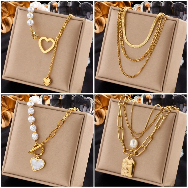 Top Trends: DIEYURO 316L Stainless Steel Gold Color Heart Pearl Pendant Necklace For Women Punk Street Rustproof Neck Jewelry Party Gift Shoppable Styles