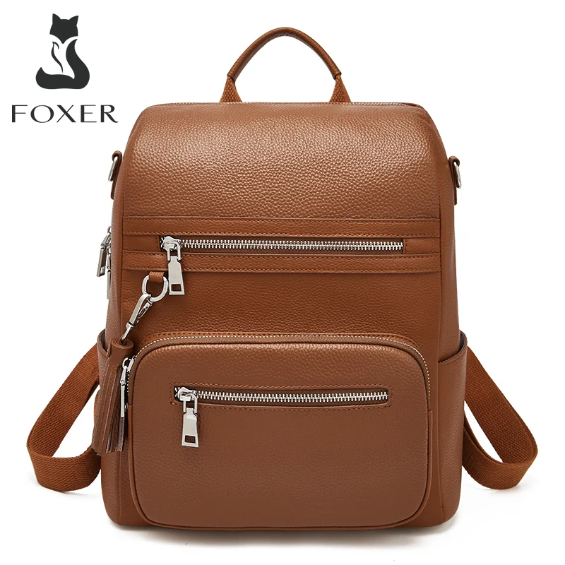 Top Trends: FOXER Leather Girl‘s School Bag Simple Leisure Large Capacity Backpack For Women Travel Bag High Quality Lady Soft Shoulder Bags Shoppable Styles