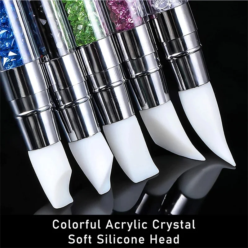 Top Trends: 1 Pcs Dual-Ended Silicone Head Carving Dotting Pen Nail Art Brushes Rhinestone Crystal Handle Tool For DIY Gel Manicure Tools Shoppable Styles - Image 4