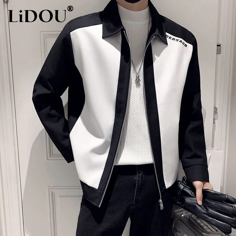 Top Trends: Spring Autumn New Contrast Color Fashion Long Sleeve Jackets Man Loose High Street Zipper Y2K Korean Style All-match Outwear Shoppable Styles