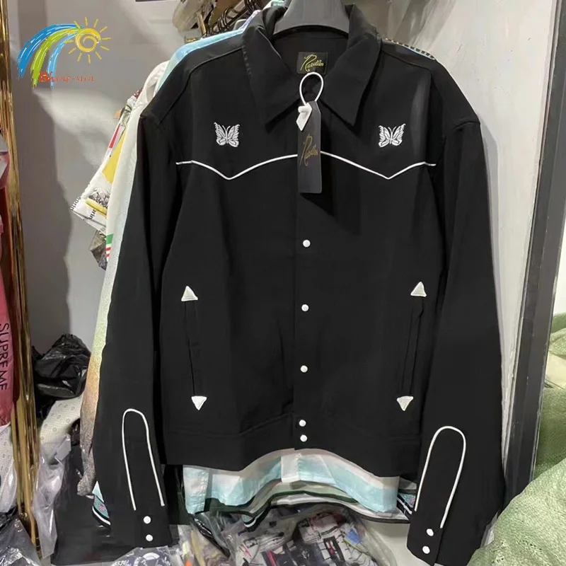 Top Trends: White Stripes Butterfly Embroidered Needles Jackets Men Women High Quality Streetwear AWGE NEEDLES Track Coat Outerwear Shoppable Styles