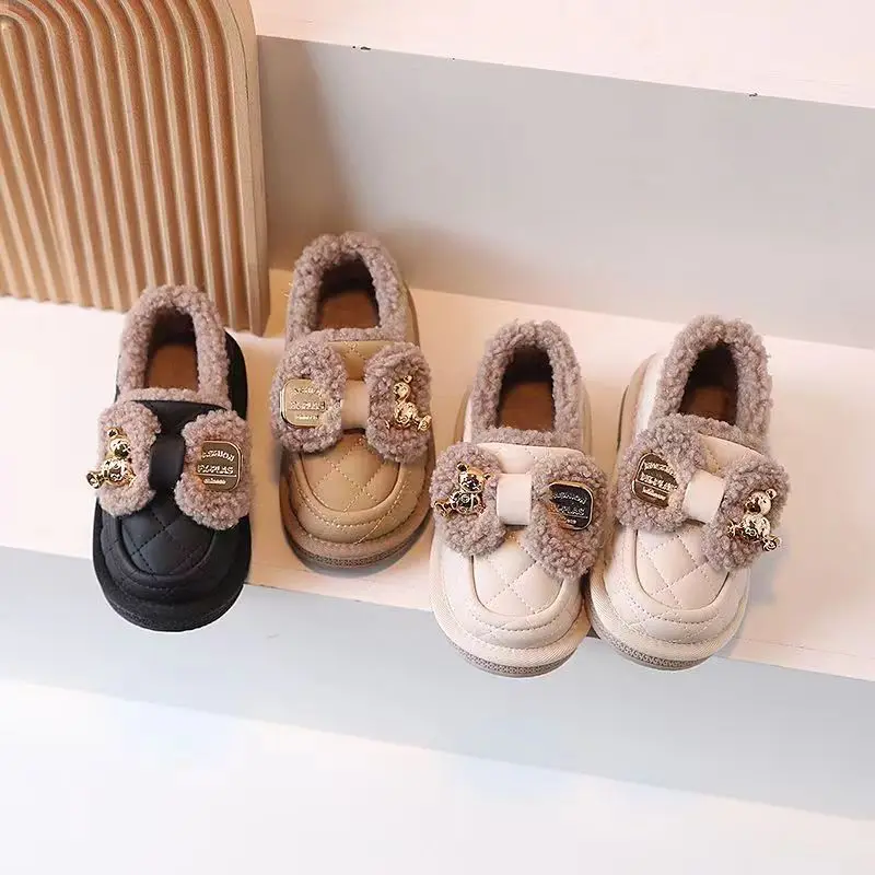 Top Trends: 2023 Girls&#039; Velvet Cotton Shoes Winter New Little Girl Bow Leather Shoes Children&#039;s Princess Style Warm Soft Sole Shoes Shoppable Styles