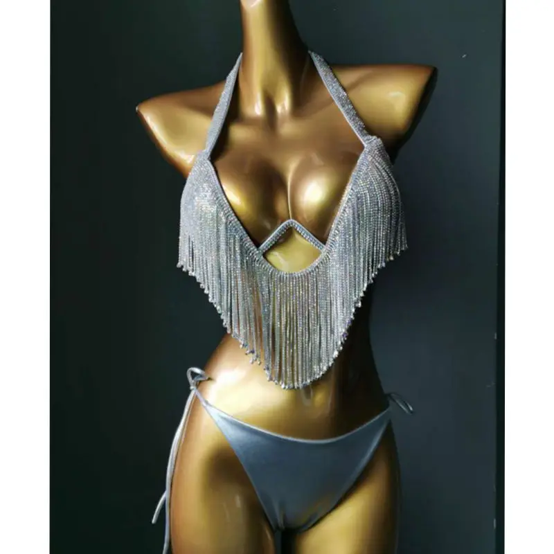 Top Trends: 2023 Diamond Tassels Bikini Set Swimwear Rhinestone Swimsuit Bling Stones Crystal Bathing Suit Shoppable Styles