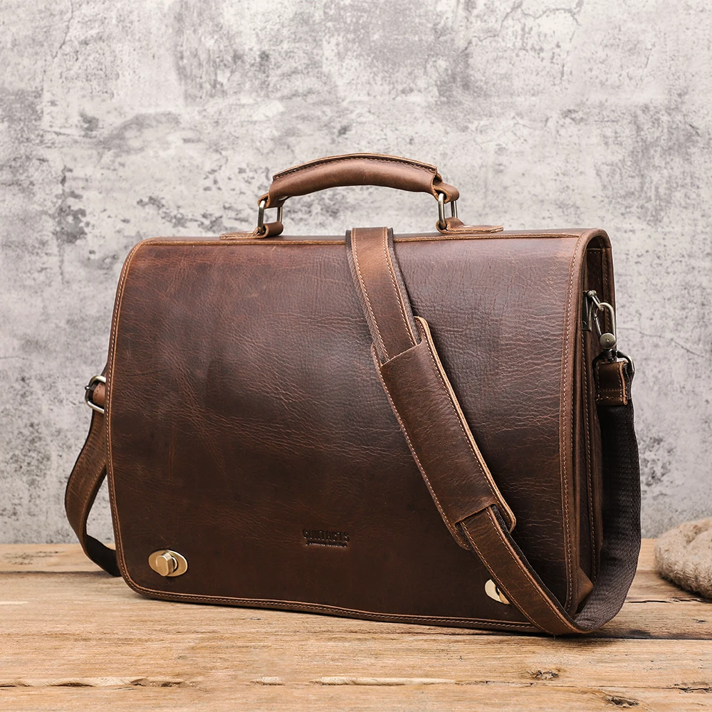 Top Trends: Vintage Genuine Leather Men Briefcase For Business Portfolio Document Laptop 15.4 Inch Suitcase Men&#039;s Shoulder Messenger Bag Shoppable Styles