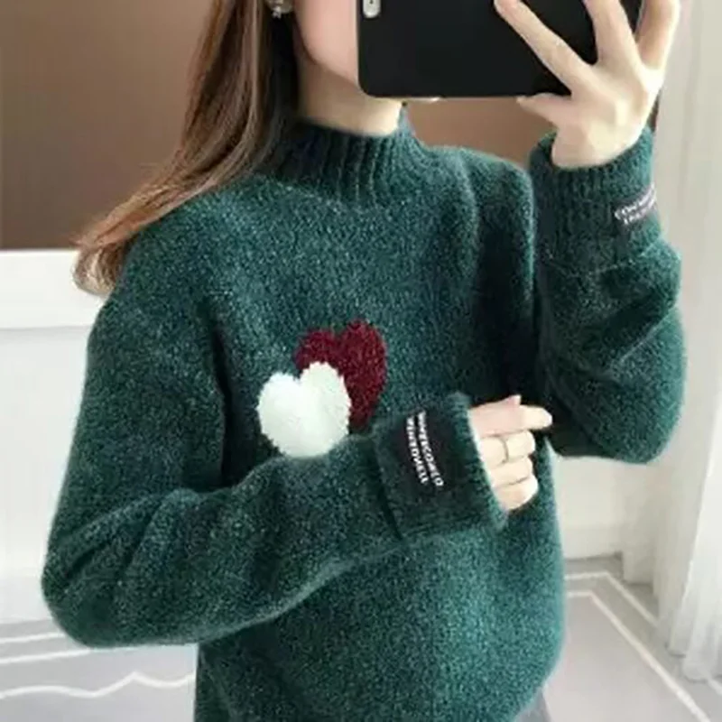 Top Trends: Fashion Half High Collar Spliced Casual Sweaters Female Clothing 2023 Autumn Winter Loose All-match Pullovers Warm Korean Tops Shoppable Styles