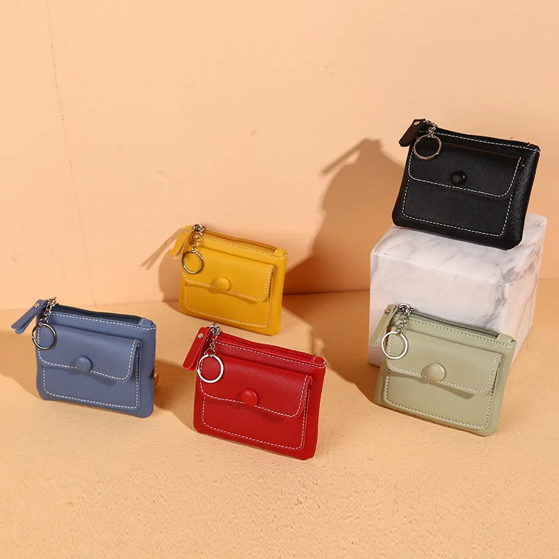 Top Trends: New Purse Ladies Zipper Short PU Leather Pure Color Card Bag Change Coin Bag Key Bag Woman Wallet Wholesale Shoppable Styles