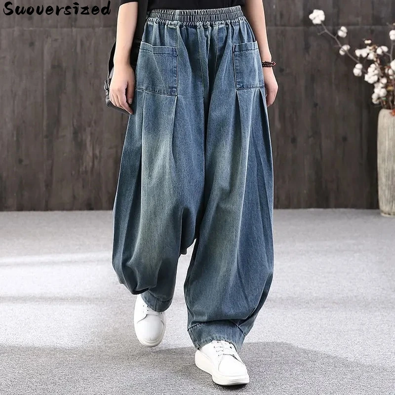 Top Trends: Oversize 110kg Vintage Baggy Jeans Casual Pantalones Holgados Mujer Elastic High Waist Denim Wide Leg Pants Streetwear Vaqueros Shoppable Styles