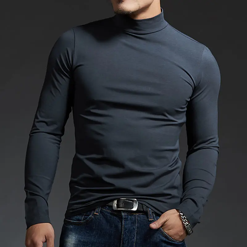 Top Trends: Fashion Men Basic Bottoming Sports T-Shirt Autumn Winter Clothing New Half High Neck Solid Skinny Streetwear Long Sleeve Tops Shoppable Styles