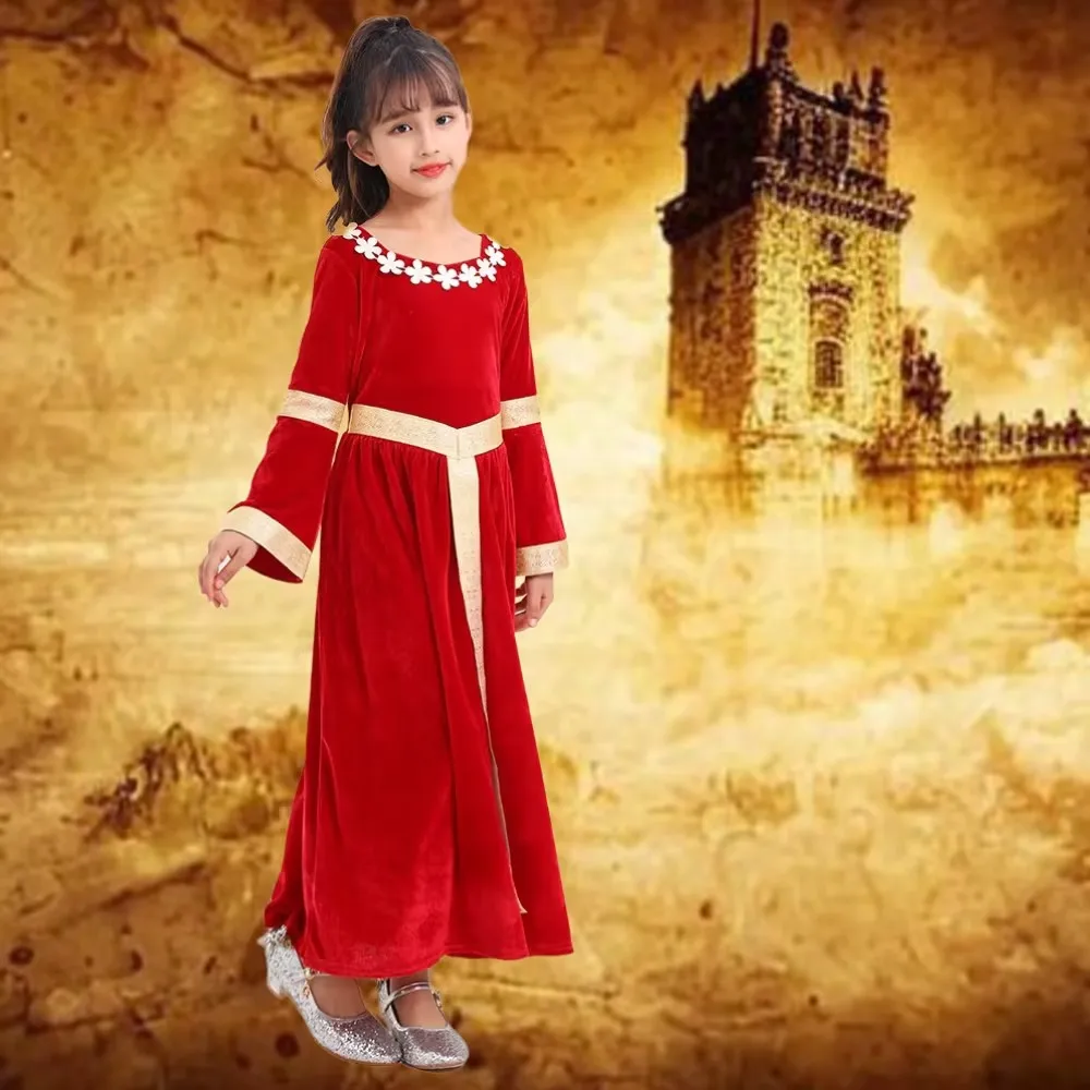 Top Trends: Child Medieval Princess Rose Red Velvet Fancy-dress For Histrocal Themed Party Renaissance Festival Halloween Costume Shoppable Styles