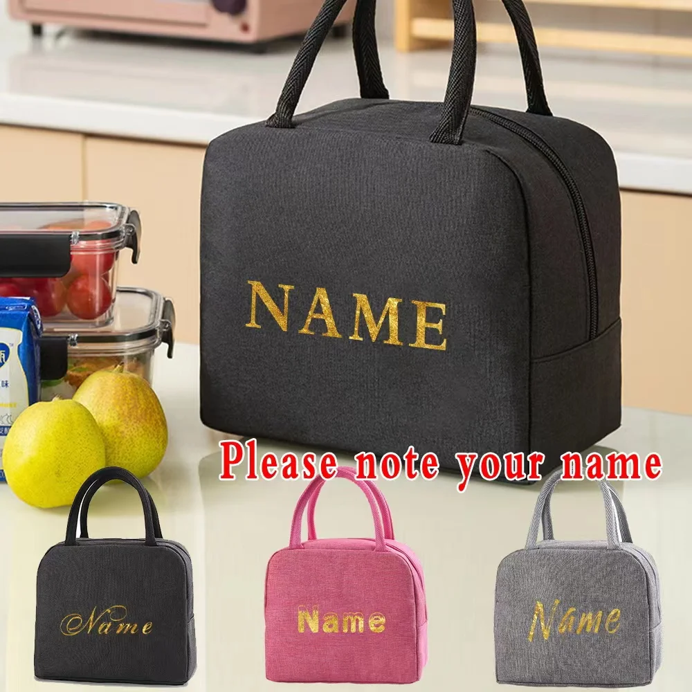 Top Trends: Thermal Lunch Box Insulated Canvas Lunch Bag For Women Custom Personalized Name Handbag Cooler Portable Kids Picnic Food Bags Shoppable Styles