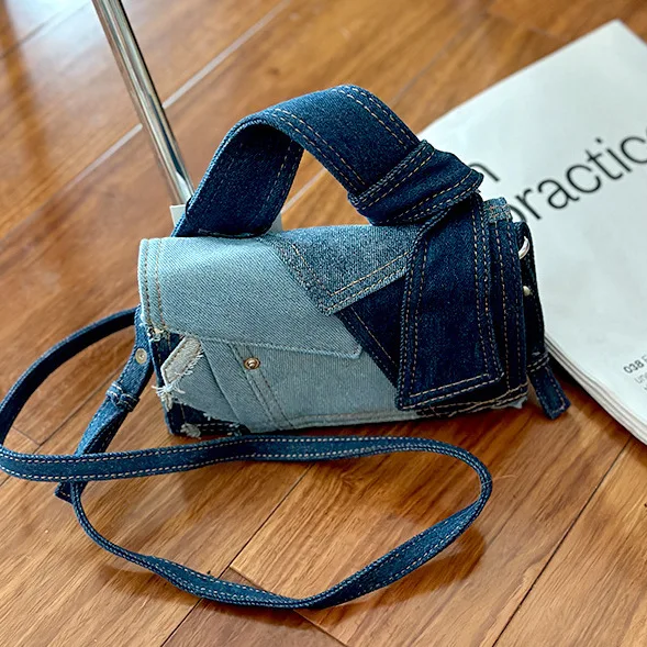 Top Trends: Denim Stitching Crossbody Bag Girl's Niche Korean All-match Casual Shoulder Bag High-grade Sentiment New Handbag Shoppable Styles - Image 3