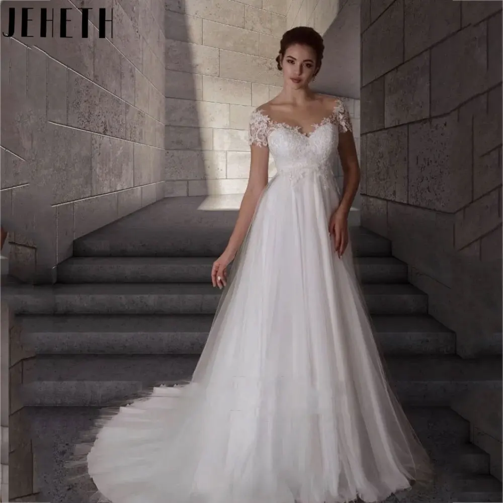 Top Trends: JEHETH Charming Short Sleeves V-Neck Bridal Gowns Elegant A-Line White Tulle Wedding Dresses Short Sleeve Vestidos De Novia 2024 Shoppable Styles - Image 3