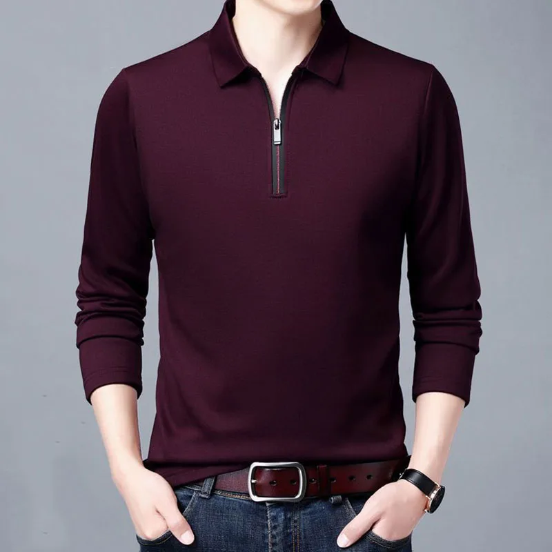 Top Trends: Smart Casual Men's Solid Polo Shirt Spring Autumn New Long Sleeve Zipper Collar Business Fashion Loose Polos Tops Clothing 2022 Shoppable Styles