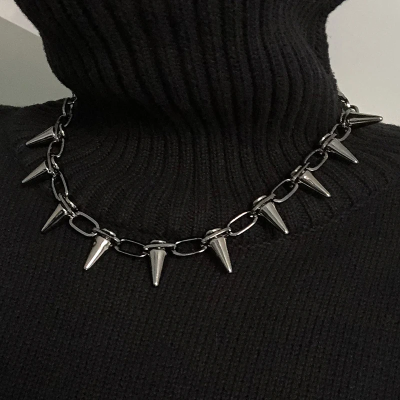 Top Trends: Korean Fashion Punk Gothic Harajuku Handmade Womens Necklace For Spike Rivet Female Chain Necklaces Exaggeration Rock Chokers Shoppable Styles