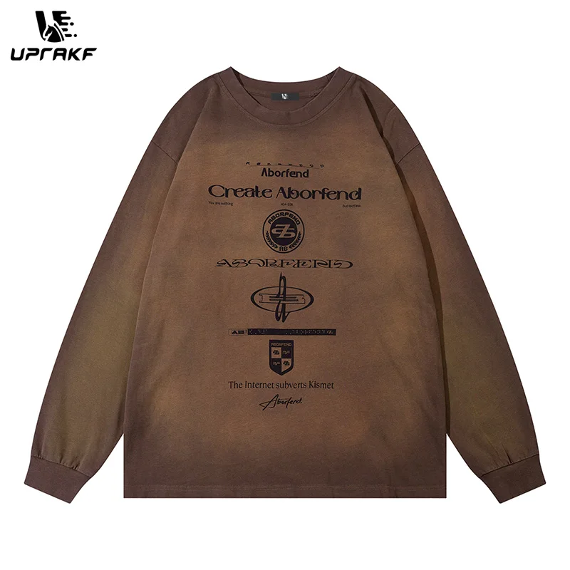 Top Trends: UPRAKF Vintage Washed Hoodie Long Sleeve Graphic Fashion Pullover Autumn Oversize Clothing Round Neck Casual Tops Shoppable Styles