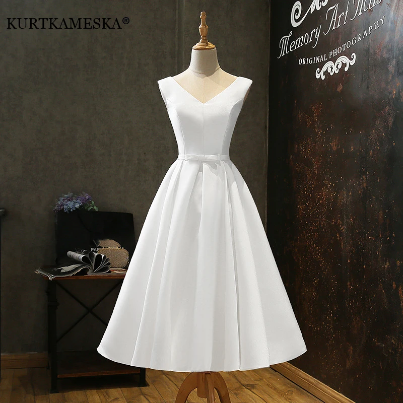 Top Trends: Sexy V Neck White Satin Midi Bride Dress Summer Elegant Prom Evening Wedding Bridesmaid Guest Long Party Dresses For Women 2023 Shoppable Styles