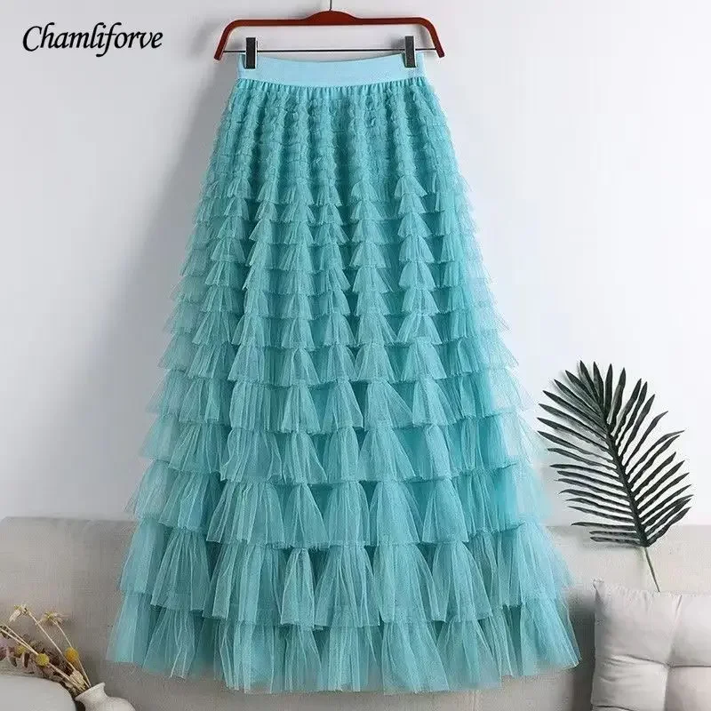 Top Trends: Chamliforve Women Tulle Mesh Skirt Elegant Elastic Waist Fairy Long A-line Tutu Skirt For Spring Summer Long Cake Skirt Shoppable Styles