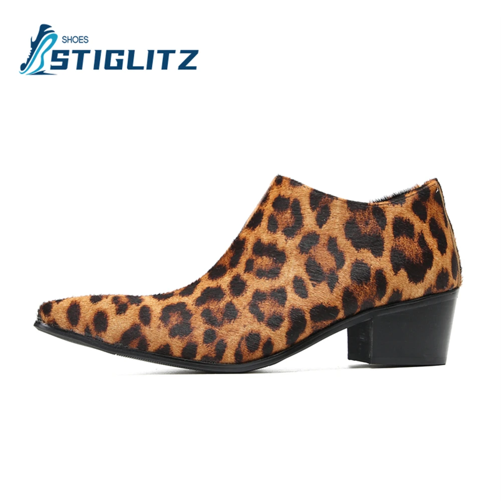 Top Trends: Leopard Print Side Zipper Men&#039;s Shoes Pointed Toe Square Heel Slip On Mules Men&#039;s Comfortable Casual Shoes Runway Chelseas Shoes Shoppable Styles