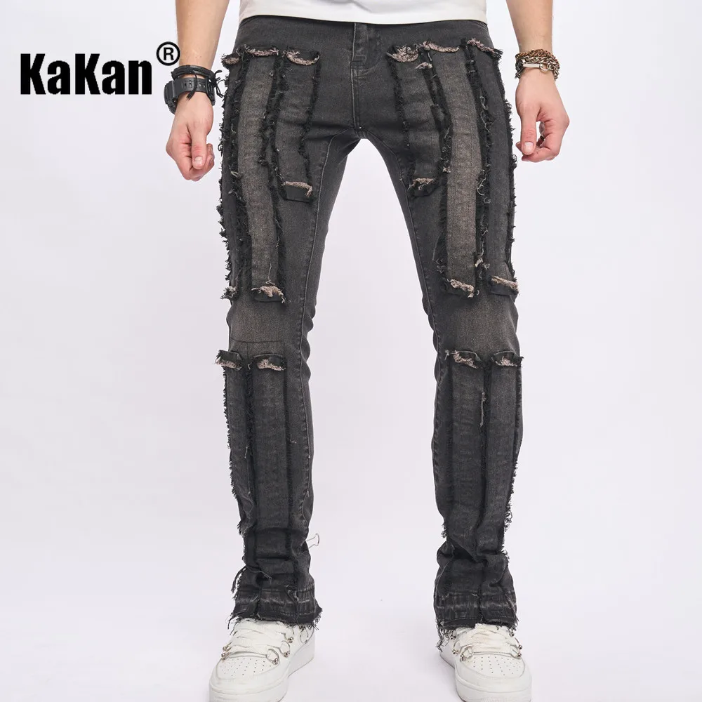 Top Trends: Kakan - New European And American Tassel Distressed Jeans For Men, Trendy Slim Fitting Stretch Casual Tight Pants K9-881 Shoppable Styles