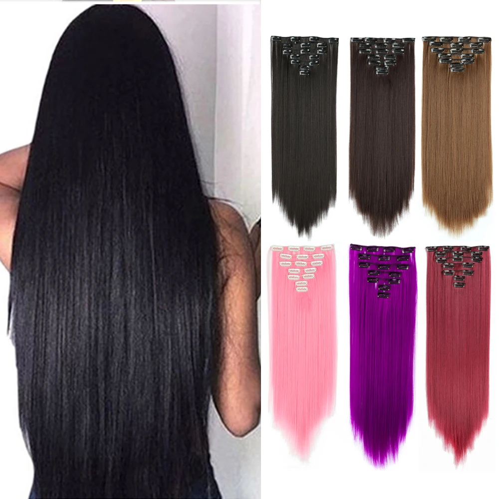 Top Trends: MyDiva Long Straight Black 16 Clip In Hair Extension 7 Pcs / Set 16 Clips 22 Inch Synthetic Hair Piece For Women 160G Shoppable Styles