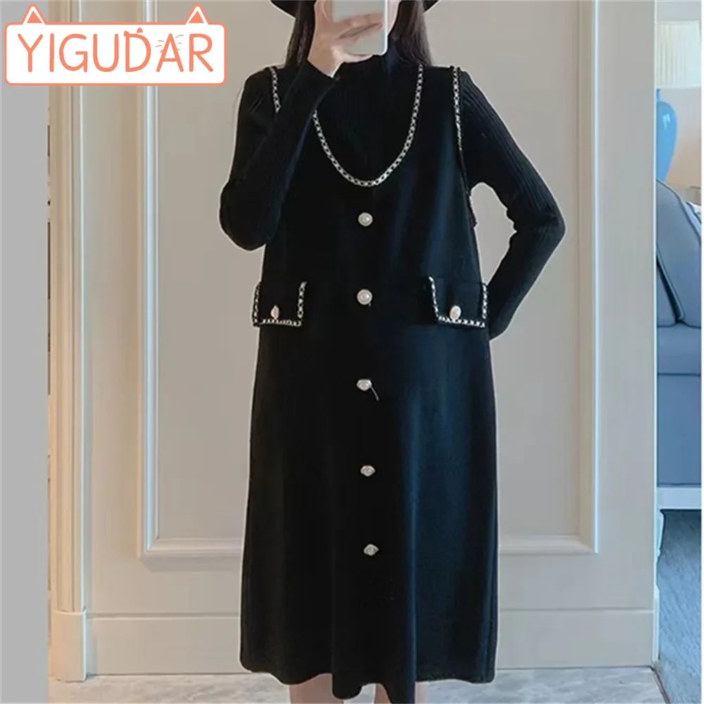 Top Trends: Autumn Winter New Pregnant Women's Wear High Grade Foreign Style Standing Neck Knitted Small Fragrance Two Piece Sweater Dress Shoppable Styles