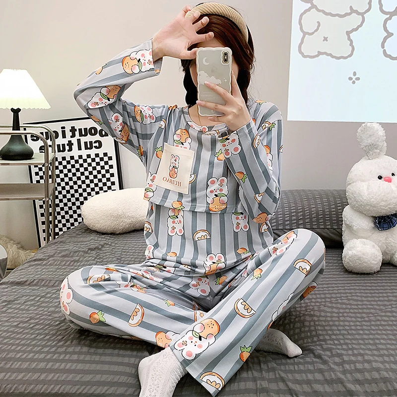 Top Trends: 2024 Spring Postpartum Women Nursing Pajamas Sets Summer Breastfeeding Clothes Set Fashion Printed Maternity Sleepwear Lactation Shoppable Styles