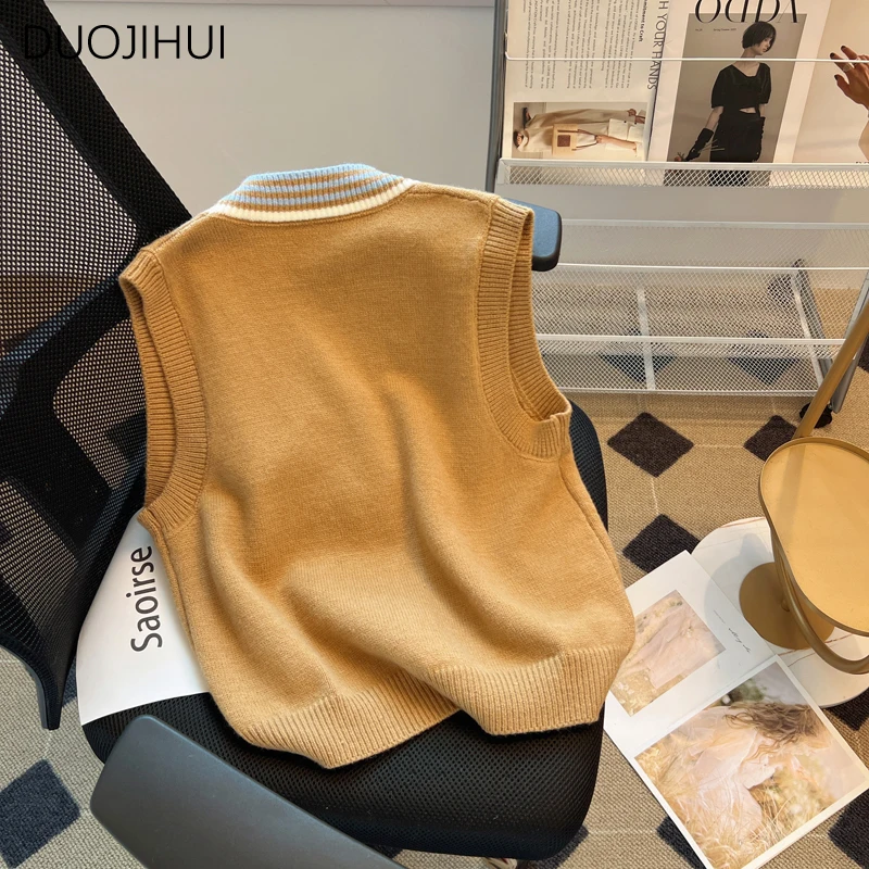 Top Trends: DUOJIHUI Preppy Style Spell Color Chicly Cardigan Female Sweater Vest New Vintage Basic V-neck Fashion Button Women Sweater Vest Shoppable Styles - Image 5