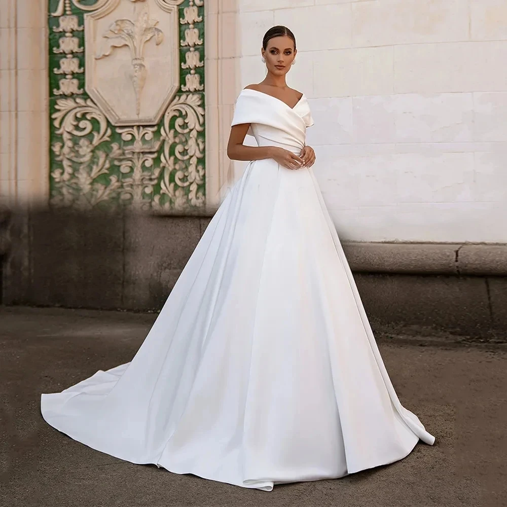 Top Trends: Elegant Wedding Dresses Off The Shoulder Satin A-Line Bridal Gowns For Formal Party V-Neck Floor Length Vestidos De Novia 2024 Shoppable Styles