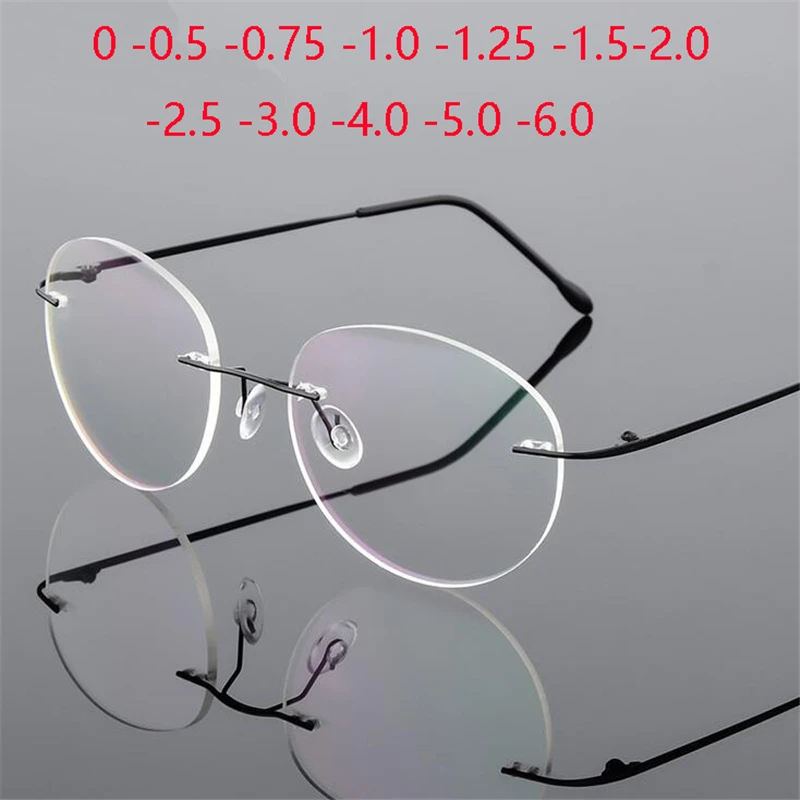 Top Trends: Titanium Alloy Framless Round Myopia Glasses Finished Women Men Ultra-light Rimless Prescription Eyeglasses 0 -0.5 -0.75 To -6.0 Shoppable Styles